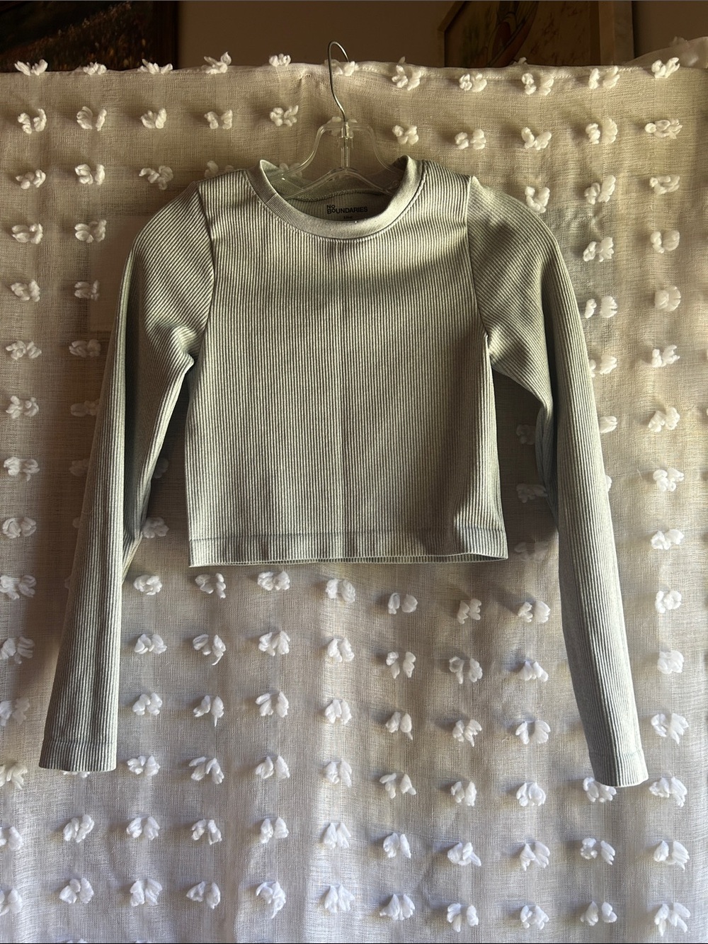 No Boundaries Sage Ribbed Long-Sleeve Crop Top